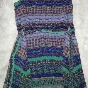 Patterned Blue, Green, And Purple Women's Dress